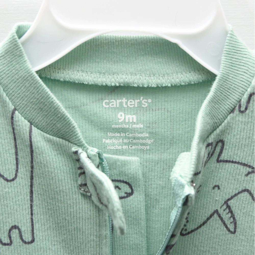 Carter's 9 month dinosaur sleeper 2way zip green - Picture 4 of 6